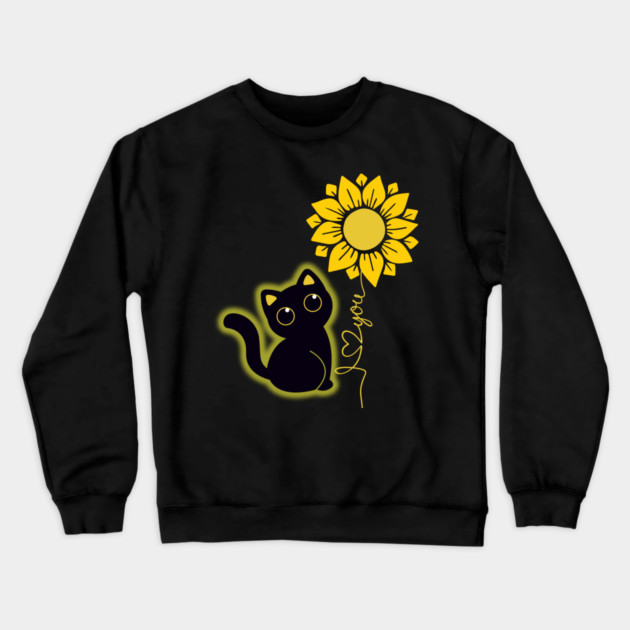 Black Cat & Sunflower Crewneck Sweatshirt by Champanie's Store