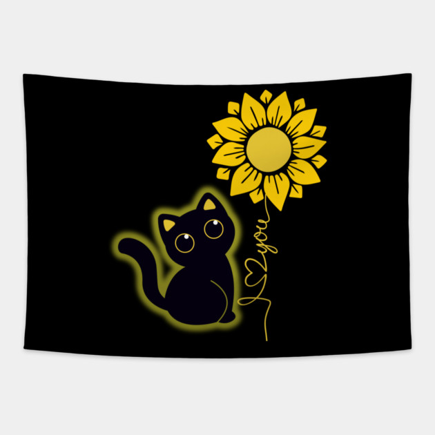Black Cat & Sunflower Tapestry by Champanie's Store