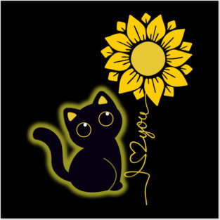 Black Cat & Sunflower Posters and Art