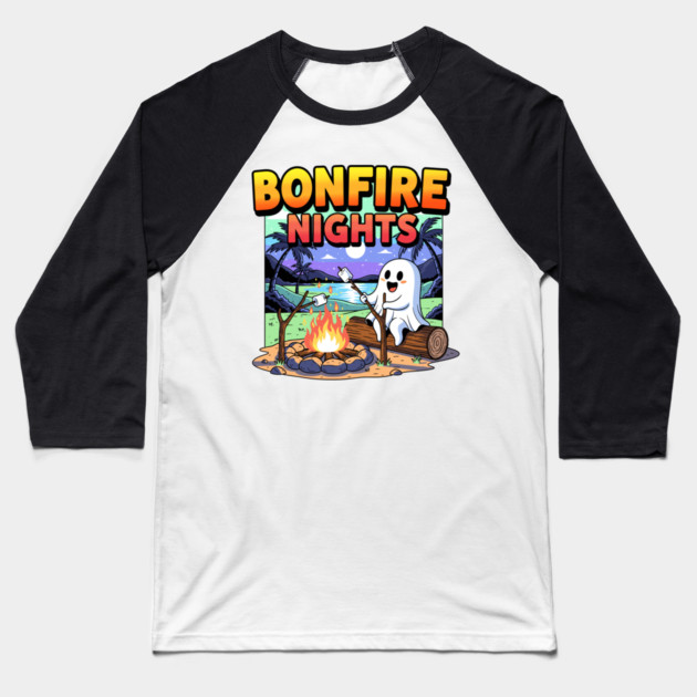 Spooky Bonfire Night Baseball T-Shirt by enrynz