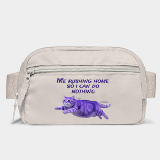 Funny Purple Cat Rushing Home to Do Nothing at All Bag