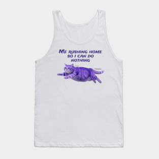 Funny Purple Cat Rushing Home to Do Nothing at All Tank Top