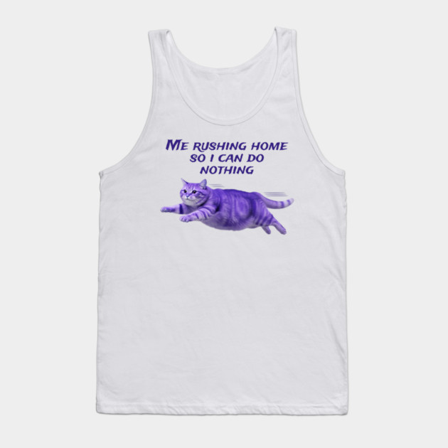 Funny Purple Cat Rushing Home to Do Nothing at All Tank Top by Luxinda
