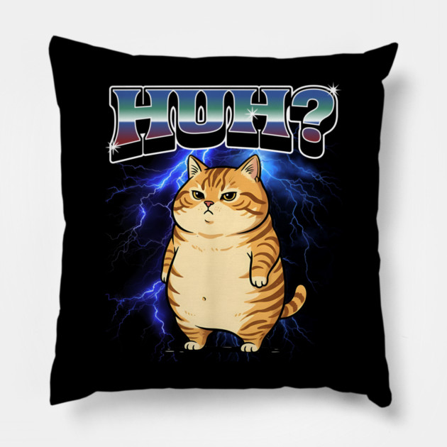 Huh? Orange Cat Silly Meme Bootleg style Pillow by Luxinda