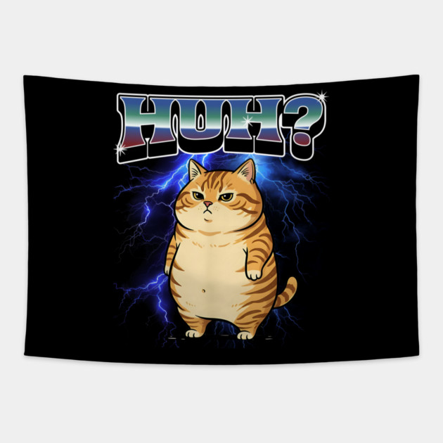 Huh? Orange Cat Silly Meme Bootleg style Tapestry by Luxinda