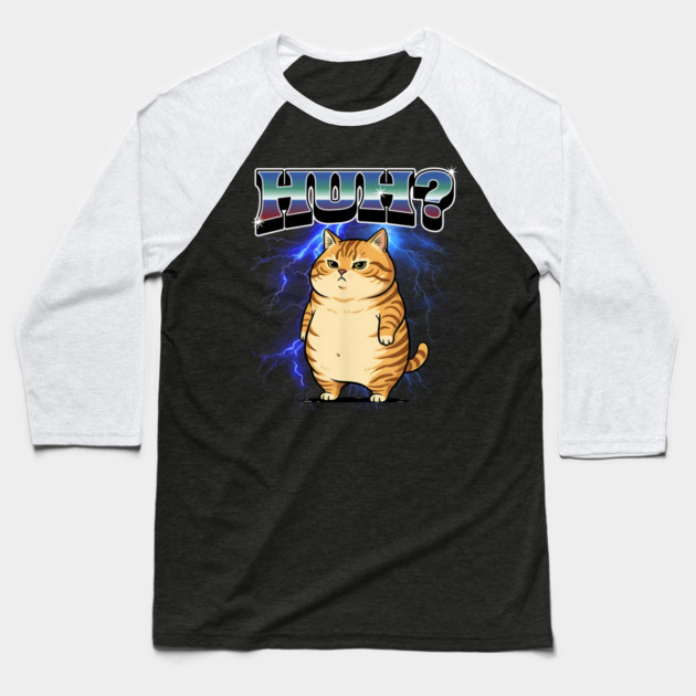 Huh? Orange Cat Silly Meme Bootleg style Baseball T-Shirt by Luxinda