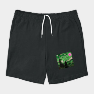 Grim Reaper's Distorted Starry Night Van Gogh Greens and Pinks Aesthetic Shorts