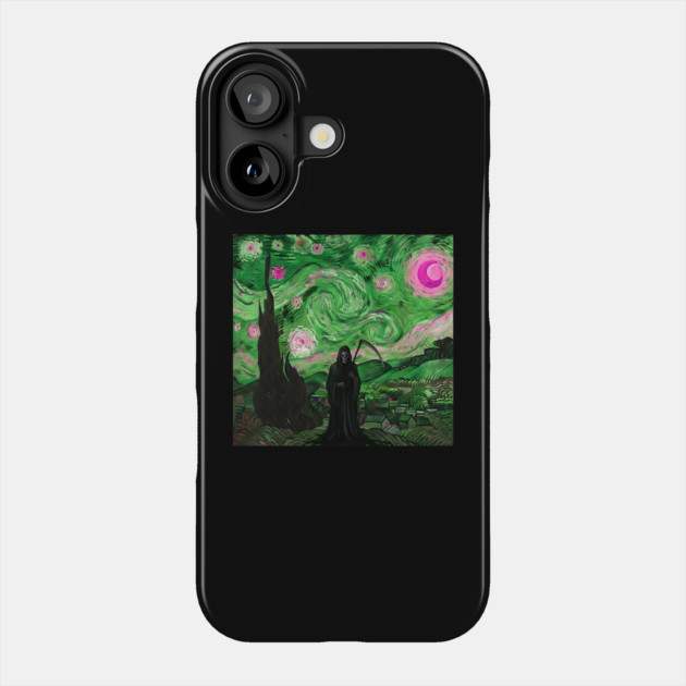 Grim Reaper's Distorted Starry Night Van Gogh Greens and Pinks Aesthetic Phone Case by Luxinda