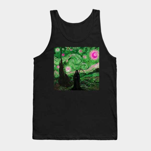 Grim Reaper's Distorted Starry Night Van Gogh Greens and Pinks Aesthetic Tank Top by Luxinda