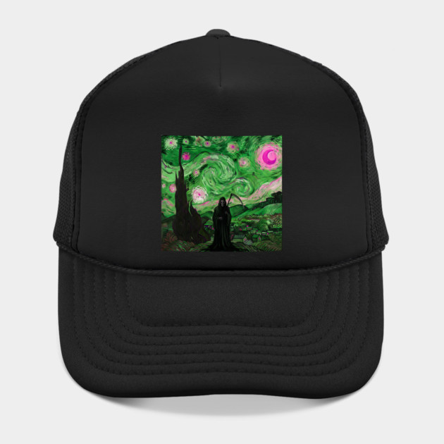 Grim Reaper's Distorted Starry Night Van Gogh Greens and Pinks Aesthetic by Luxinda