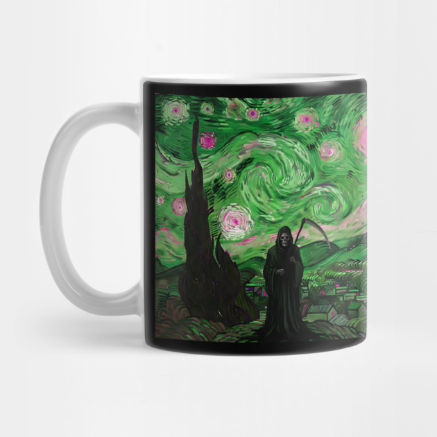 Grim Reaper's Distorted Starry Night Van Gogh Greens and Pinks Aesthetic by Luxinda