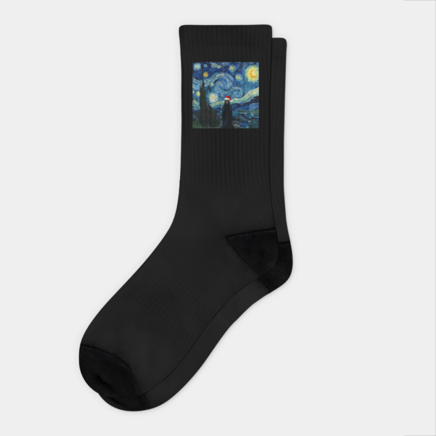 Grim Reaper Santa Hat Van Gogh Starry Night Style Socks by Luxinda