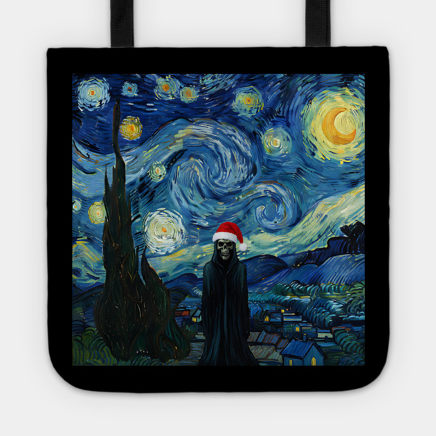 Grim Reaper Santa Hat Van Gogh Starry Night Style Tote by Luxinda