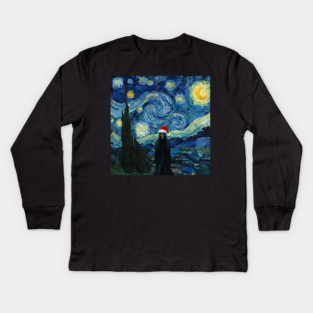 Grim Reaper Santa Hat Van Gogh Starry Night Style Kids Long Sleeve T-Shirt