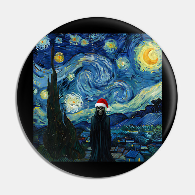 Grim Reaper Santa Hat Van Gogh Starry Night Style Pin by Luxinda