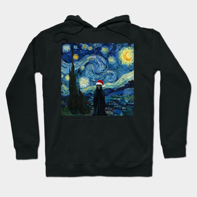 Grim Reaper Santa Hat Van Gogh Starry Night Style Hoodie by Luxinda