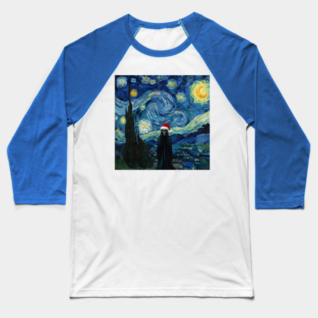Grim Reaper Santa Hat Van Gogh Starry Night Style Baseball T-Shirt by Luxinda