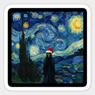 Grim Reaper Santa Hat Van Gogh Starry Night Style Sticker