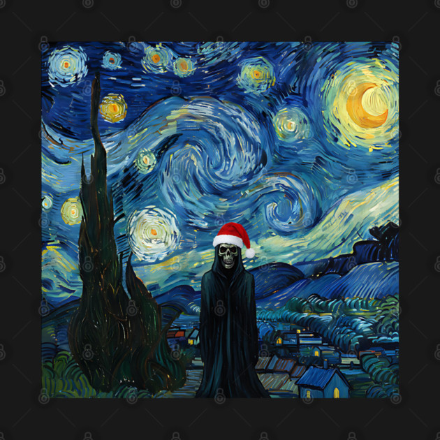 Grim Reaper Santa Hat Van Gogh Starry Night Style by Luxinda