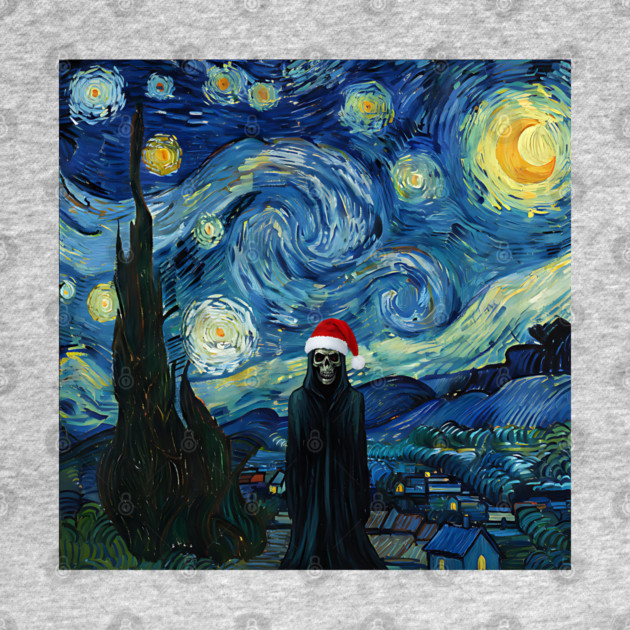 Grim Reaper Santa Hat Van Gogh Starry Night Style by Luxinda