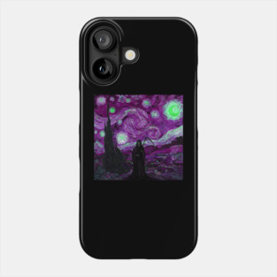 Grim Reaper's Distorted Purples and Greens Starry Night Van Gogh Aesthetic Phone Case
