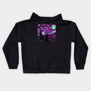 Grim Reaper's Distorted Purples and Greens Starry Night Van Gogh Aesthetic Kids Hoodie