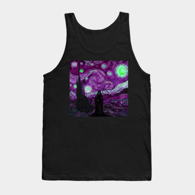 Grim Reaper's Distorted Purples and Greens Starry Night Van Gogh Aesthetic Tank Top by Luxinda