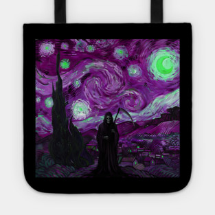 Grim Reaper's Distorted Purples and Greens Starry Night Van Gogh Aesthetic Tote