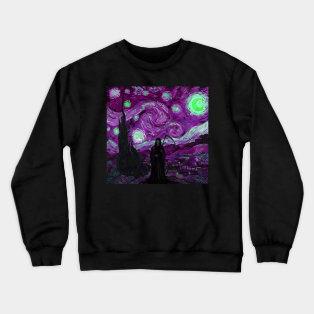 Grim Reaper's Distorted Purples and Greens Starry Night Van Gogh Aesthetic Crewneck Sweatshirt by Luxinda