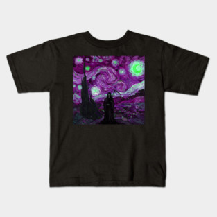 Grim Reaper's Distorted Purples and Greens Starry Night Van Gogh Aesthetic Kids T-Shirt