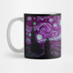 Grim Reaper's Distorted Purples and Greens Starry Night Van Gogh Aesthetic Mug