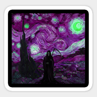 Grim Reaper's Distorted Purples and Greens Starry Night Van Gogh Aesthetic Magnet