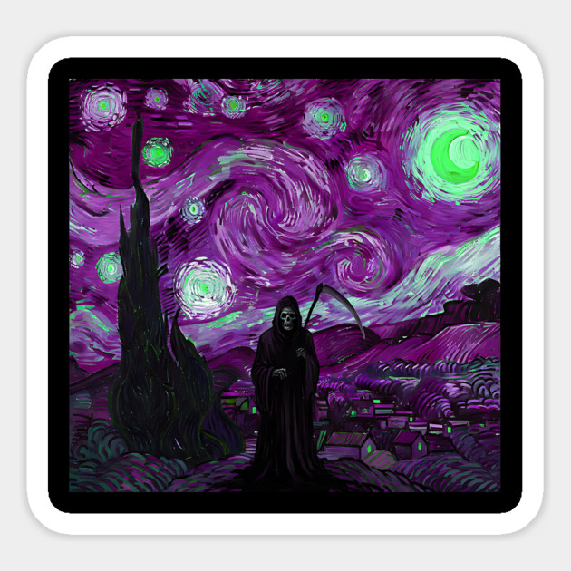 Grim Reaper's Distorted Purples and Greens Starry Night Van Gogh Aesthetic Magnet by Luxinda