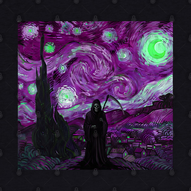 Grim Reaper's Distorted Purples and Greens Starry Night Van Gogh Aesthetic by Luxinda
