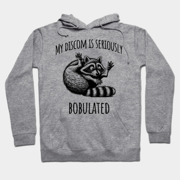 Funny My Discom is Seriously Bobulated Raccoon Wordplay Hoodie by Luxinda