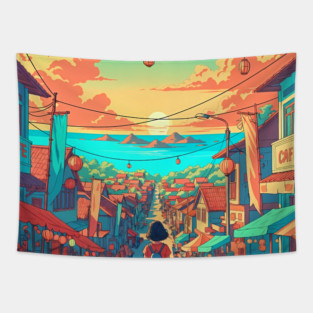 Girl of the Komodo Shores Tapestry