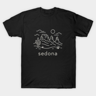 Sedona Minimal Line Art – Colorful Desert Silhouette on Black Background | Modern Boho Wall Art & T-Shirt Design T-Shirt