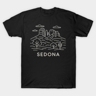 Sedona Minimal Line Art – Colorful Desert Silhouette on Black Background | Modern Boho Wall Art & T-Shirt Design T-Shirt