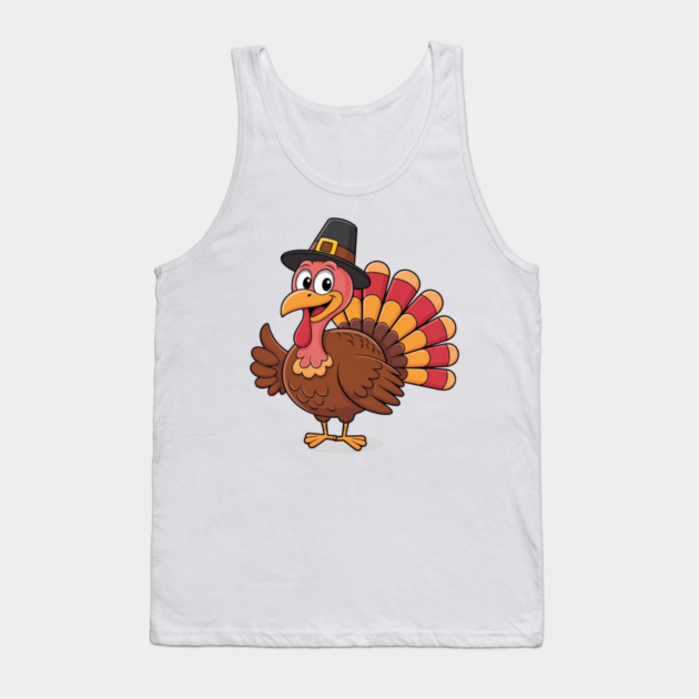 Cute Thanksgiving Turkey Cartoon – Funny Pilgrim Hat Turkey for Thanksgiving 2025 Tank Top by Creatifly Graphic Tees