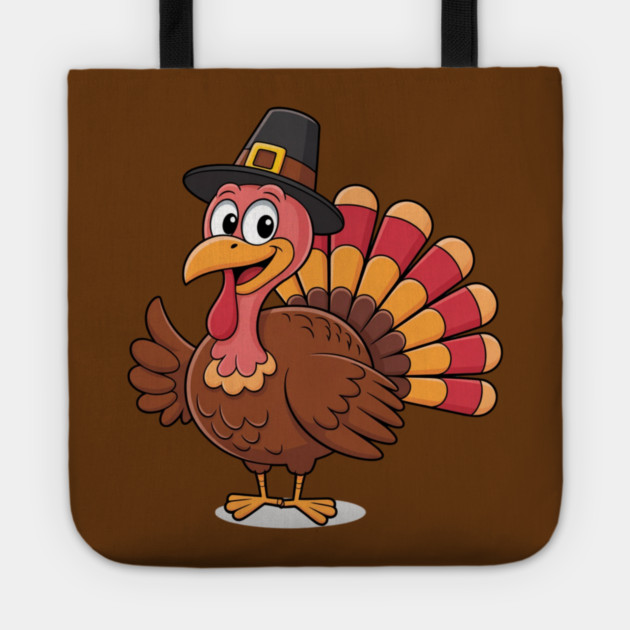 Cute Thanksgiving Turkey Cartoon – Funny Pilgrim Hat Turkey for Thanksgiving 2025 Tote by Creatifly Graphic Tees