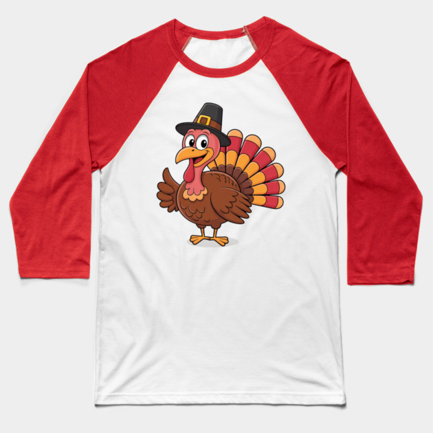 Cute Thanksgiving Turkey Cartoon – Funny Pilgrim Hat Turkey for Thanksgiving 2025 Baseball T-Shirt by Creatifly Graphic Tees