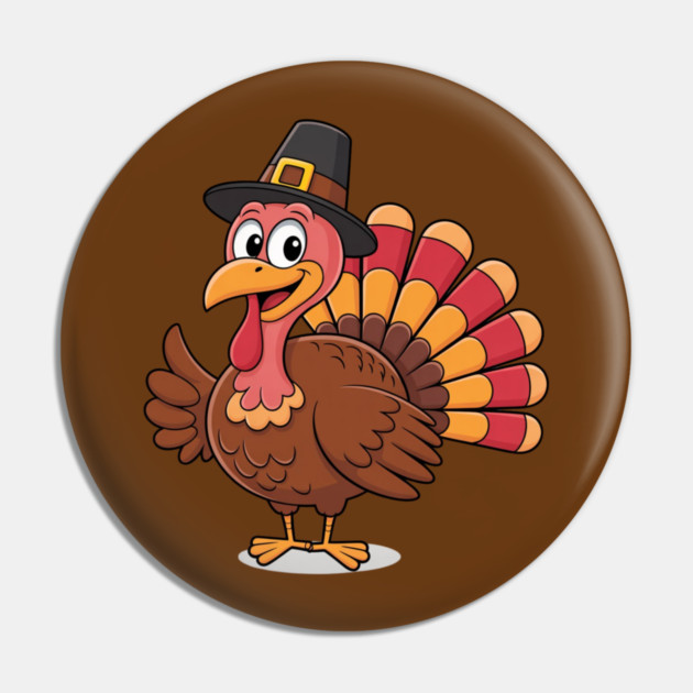 Cute Thanksgiving Turkey Cartoon – Funny Pilgrim Hat Turkey for Thanksgiving 2025 Pin by Creatifly Graphic Tees