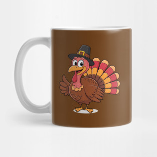 Cute Thanksgiving Turkey Cartoon – Funny Pilgrim Hat Turkey for Thanksgiving 2025 Mug