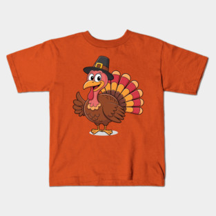 Cute Thanksgiving Turkey Cartoon – Funny Pilgrim Hat Turkey for Thanksgiving 2025 Kids T-Shirt