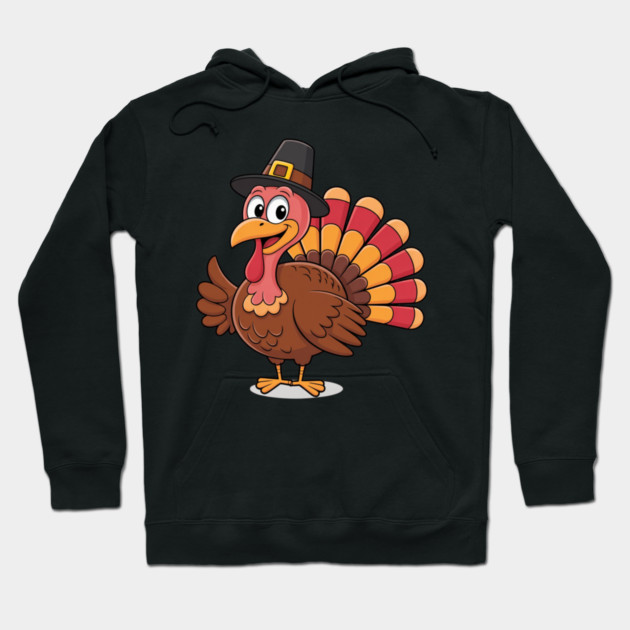 Cute Thanksgiving Turkey Cartoon – Funny Pilgrim Hat Turkey for Thanksgiving 2025 Hoodie by Creatifly Graphic Tees