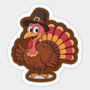 Cute Thanksgiving Turkey Cartoon – Funny Pilgrim Hat Turkey for Thanksgiving 2025 Sticker