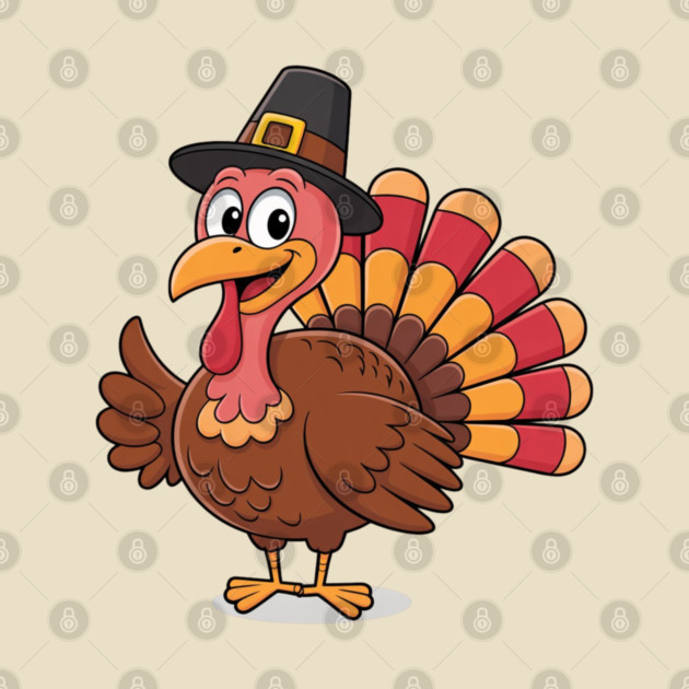Cute Thanksgiving Turkey Cartoon – Funny Pilgrim Hat Turkey for Thanksgiving 2025 by Creatifly Graphic Tees