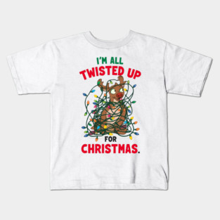 Twisted Up for Christmas – Funny Reindeer Holiday Lights Kids T-Shirt