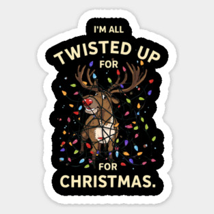 Twisted Up for Christmas Reindeer – Funny Christmas Lights Sticker