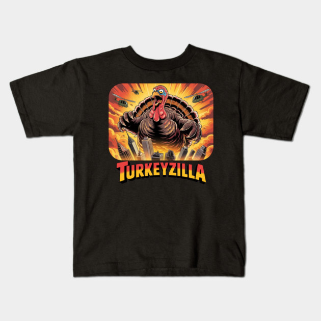 Turkeyzilla – Funny Thanksgiving Monster Turkey Kids T-Shirt by Creatifly Graphic Tees